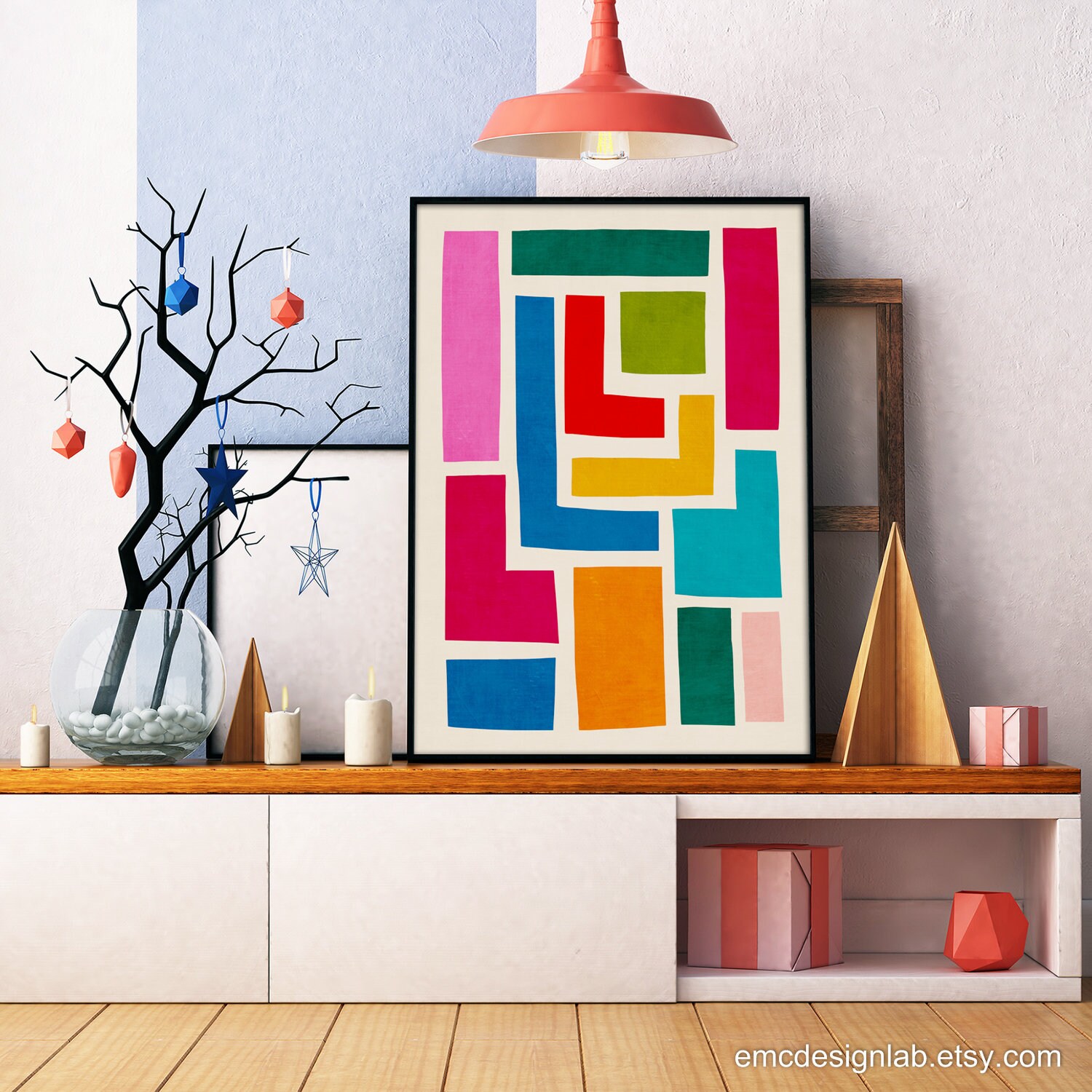 Geometric Colorful Shapes Abstract Art Print Bright Vibrant Colors Wall ...