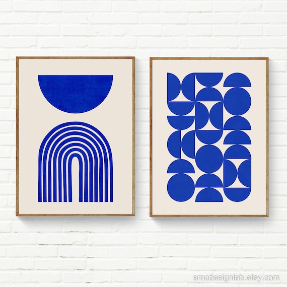 Minimalist Semi Circles Print, Blue Matisse Half Moon Print, MCM