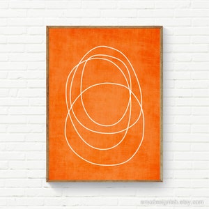 Bright Orange Rich Color Texture Art Print / Orange White Line Art Minimalist Wall Art / Simple Minimal Bold Digital Artwork / Pop Orange