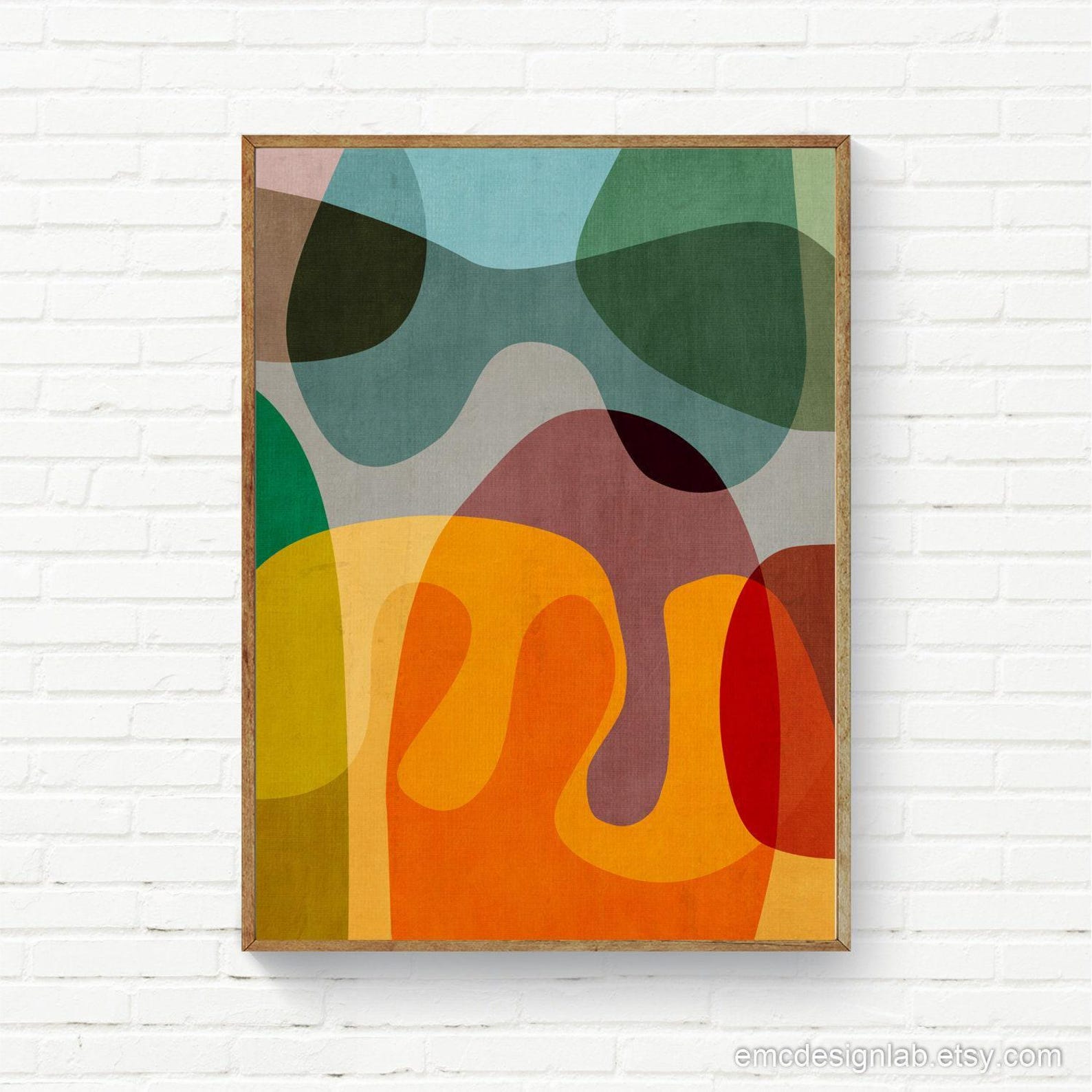 Abstract Colorful Modern Set of 2 Prints, Mid-century Modern Wall Art ...