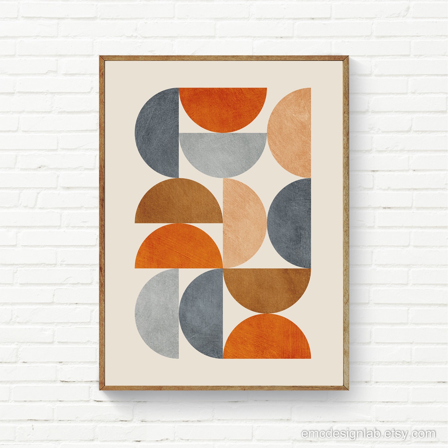 ビンテージ　MODERN GEOMETORIC ART PRINT Burnt Orange Gray Peach Caramel Minimalist Wall Art, Geometric
