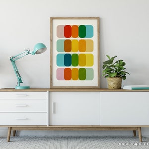 Abstract Mid Century Print Minimalist Modern Wall Art Abstract Geometric Artwork, Blue Red Orange Yellow Print image 2