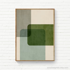Arte de parede geométrica abstrata verde escura, impressão de arte minimalista para sala de estar verde e cinza, arte de parede moderna MCM verde grande arte de parede, cartão postal verde