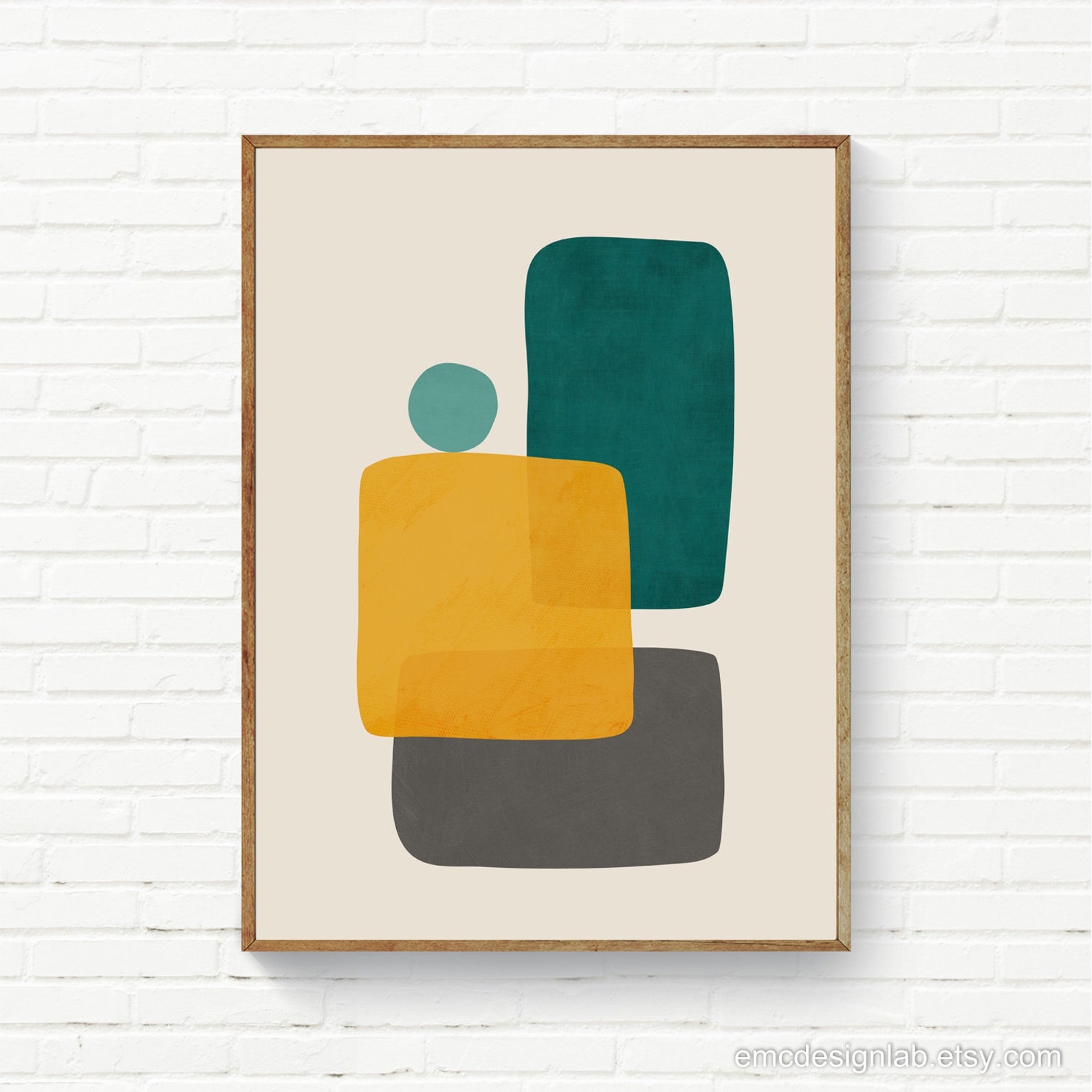 Abstract Wall Art MCM Modern Prints Living Room Teal Mustard | Etsy