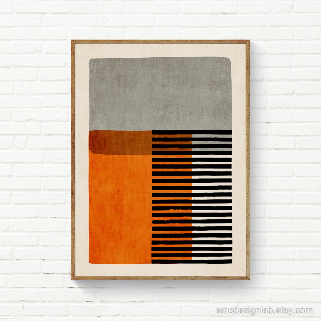 Modern Burnt Orange Wall Art Black Lines / Digital Painting Etsy