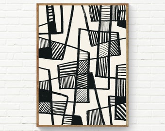 Linea d'arte moderna minimalista, arte da parete minimale, stampa contemporanea, opera d'arte astratta in bianco nero, stampe 24x36, arte in bianco e nero