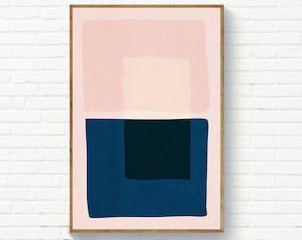 Pink & Navy Wall Art, Original Print Blush Blue, Mid-Century Modern Prints Download, Living Room, Bedroom Prints, Blush Navy