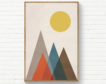 Abstract Mountains Scandinavian Print, Triangle Nordic Wall Art, Colorful Abstract Landscape, Scandi Landscape Wall Art