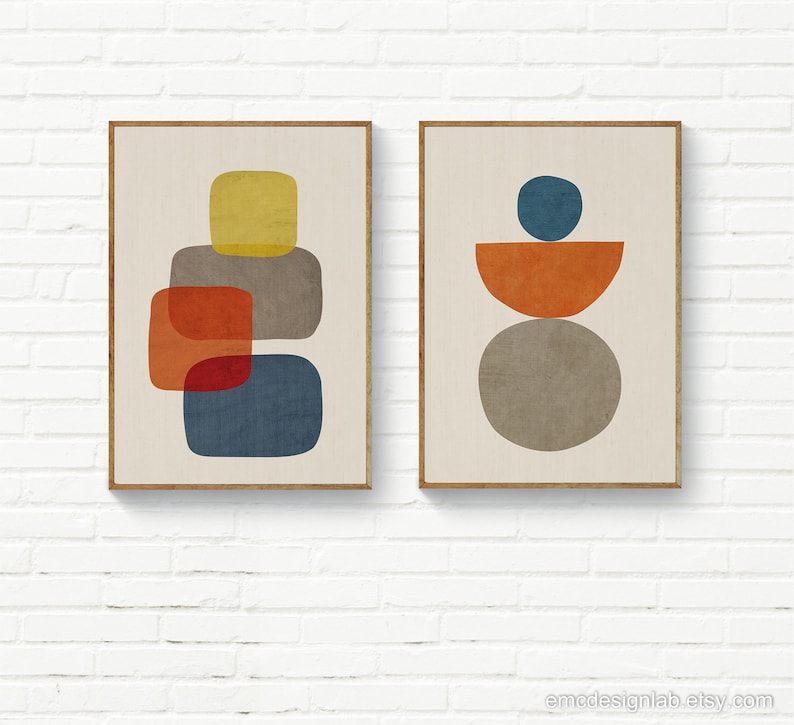 Organic Shapes Minimalist Midcentury Wall Art Living Room - Etsy