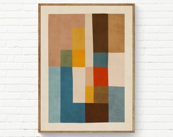 Ciepłe kolory, geometryczny wydruk artystyczny z połowy XX wieku, wydruk giclee, papier lub płótno