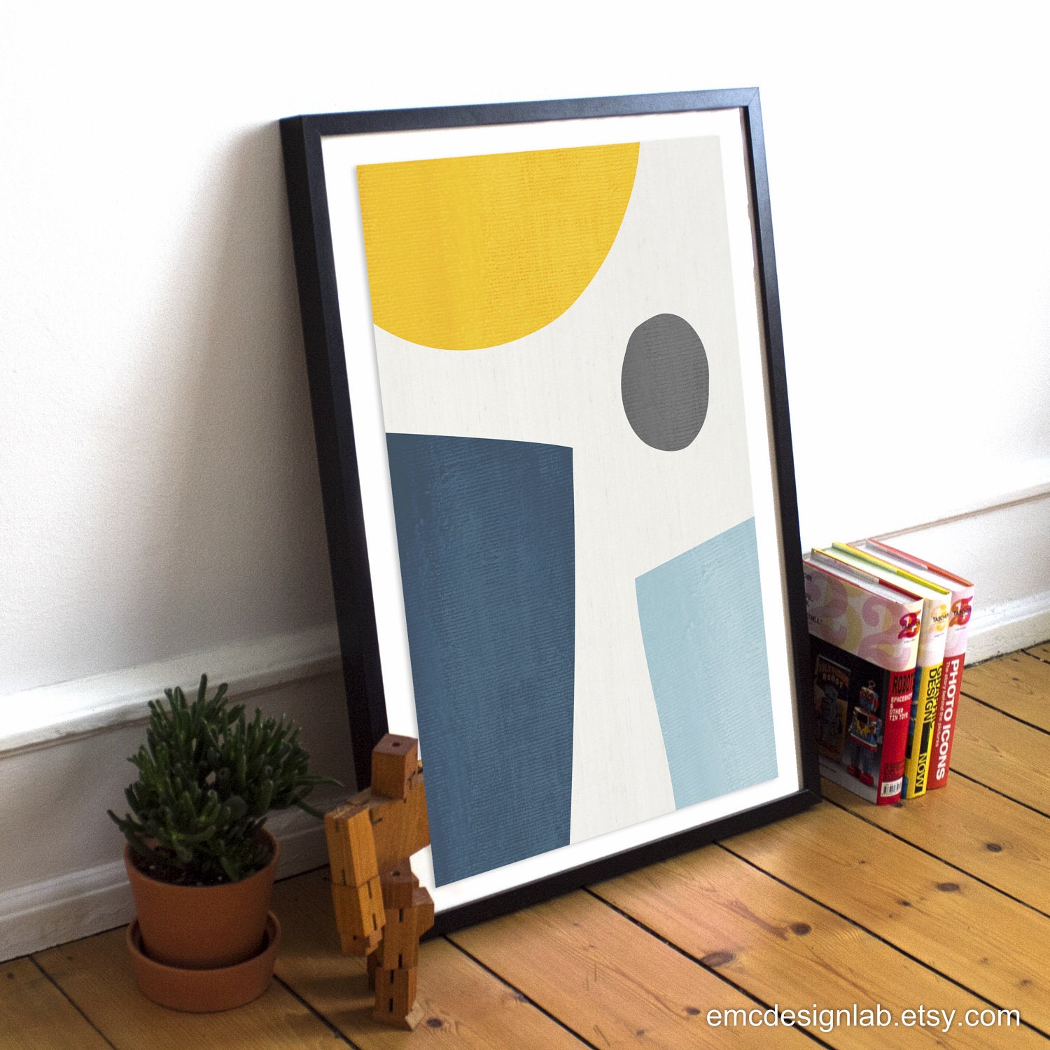 Abstract Original Artwork Print, Navy Yellow Gray Baby Blue, Geometric  Abstract Art, Minimalist Organic Shapes, Simple Trendy Poster - Etsy