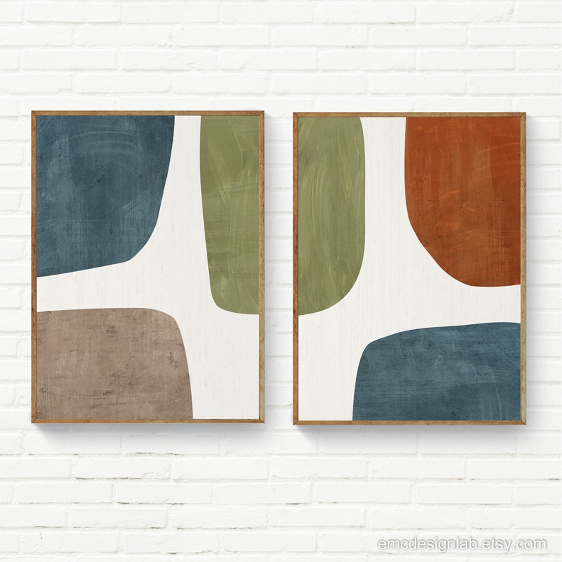 Abstract Minimalist Art Print Set, Rust Green Beige Blue High Quality ...