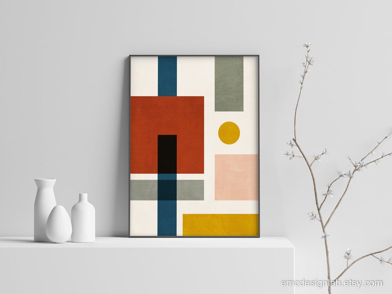 Living Room Geometric Wall Art Original Abstract Composition Etsy
