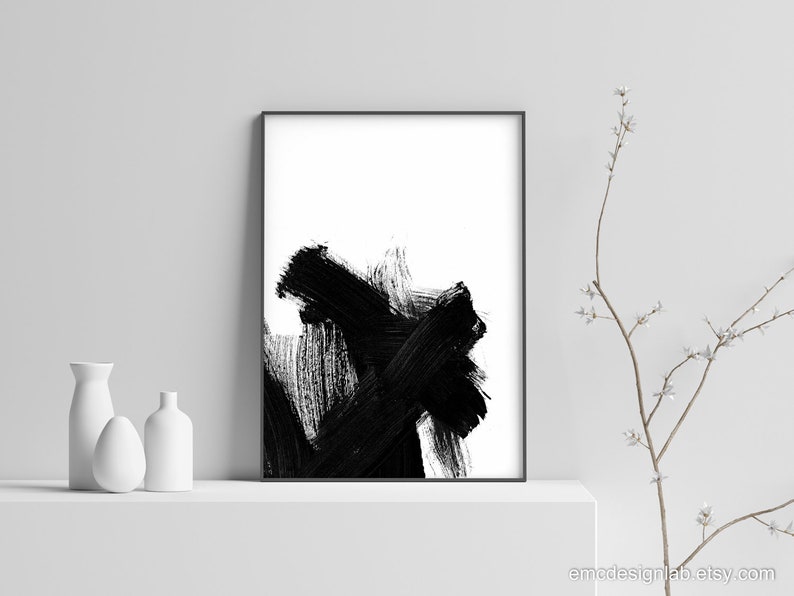 Black & White Brush Strokes Print Abstract Expressionism Wall - Etsy
