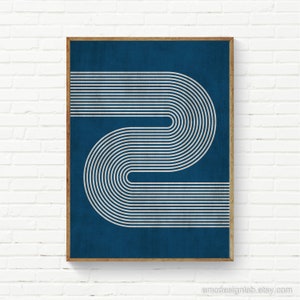 Navy & Beige Minimalist Retro Lines Print, Modern Minimalism Wall Art, Navy Blue Beige Wall Art