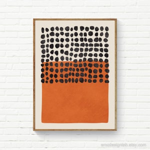 Burnt Orange Black Dots Modern Artwork Color Block Abstract Minimalist Wall Art Living Room Prints