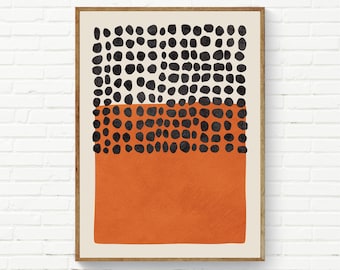 Burnt Orange Black Dots Modern Artwork Color Block Abstract Minimalist Wall Art Living Room Prints