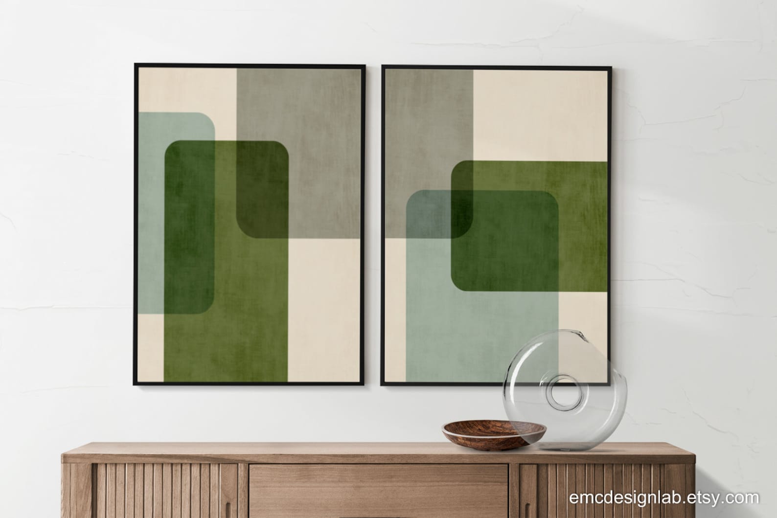 Dark Green Abstract Geometric Wall Art Green & Gray Minimal - Etsy