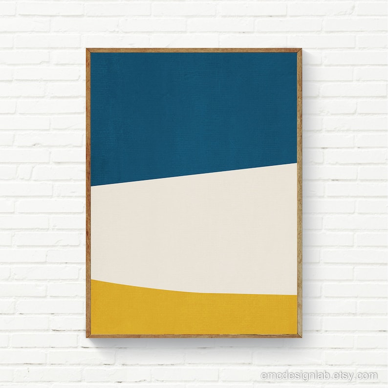 Navy & Mustard Wall Art Blue and Yellow Print Minimalist Etsy