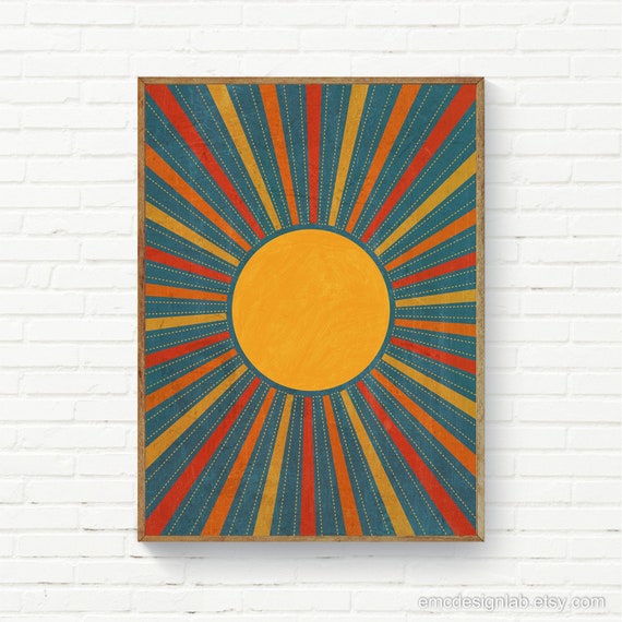 Minimalist Sunburst Print Vintage Colors Sunburst Canvas Wall Art