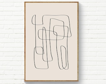 Minimalist Line Art, Modern Wall Art, Black & White Print, Beige and Black Abstract Lines, Original Line Art Minimalist Print Oversize