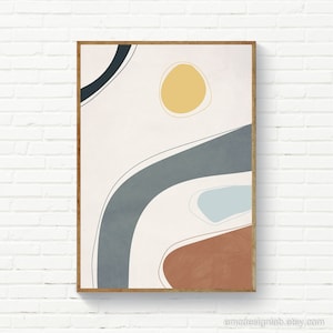 Abstract Minimalist Shapes Wall Art, Yellow Gray Rust, Abstract Prints Mango Rust Slate Gray Minimalist Abstract Original Art