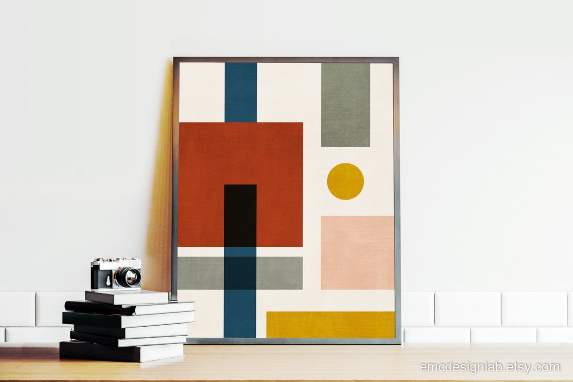 Living Room Geometric Wall Art Original Abstract Composition Etsy