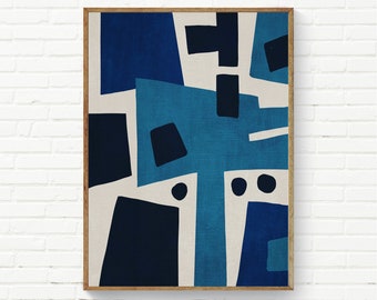 Bold Abstract Painting Hard Edge Digital Painting Blue Black Wall