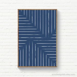 Minimalist Navy Wall Art, Blue & White Digital Lines Print, 24x36 Digital Fine Art, Modern Minimalist Decor, Office Prints