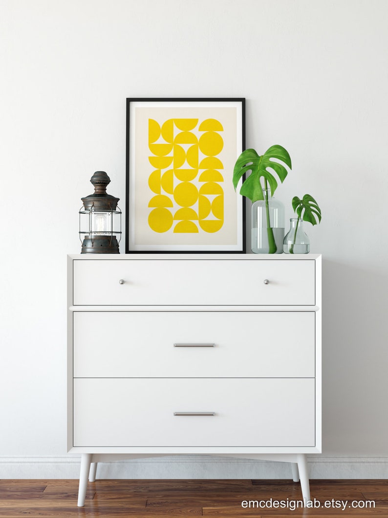 Bright Yellow Modern Wall Art Print / Simple Minimalist Design Yellow Semicircles Wall Art / Pineapple Lemon Electric Yellow Artwork Design image 9