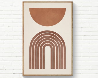 Terracotta Arches Wall Art, Burnt Orange Boho Print, Rainbow and Half Moon, Original Terracotta Wall Art