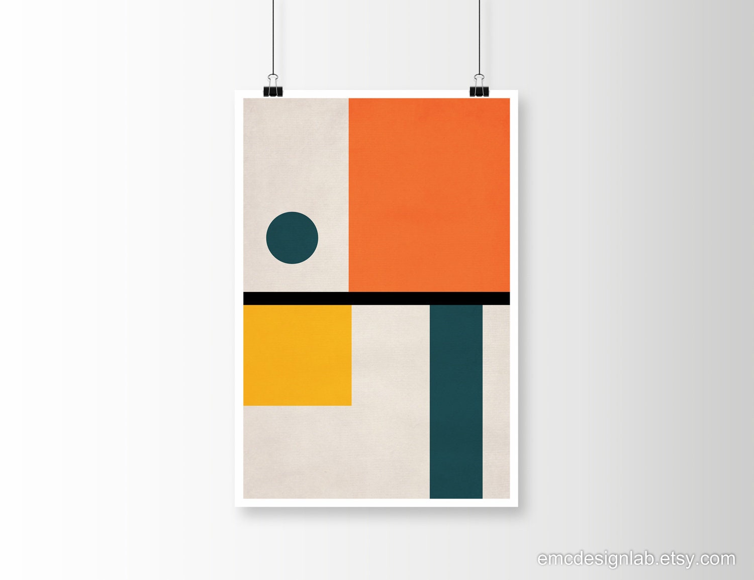 Geometric Abstract Art Print, Bauhaus Style Wall Art, Yellow Teal ...