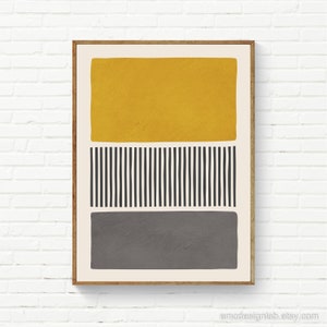 Yellow Gray Wall Art, Original Minimalist Print, Mustard Gray Living Room Print, Black Lines Modern Wall Art, Bedroom Modern Decor