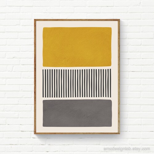 Yellow & Gray Modern Wall Art Midcentury Original Poster Etsy