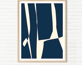 Abstrakte Marine und Creme Moderne Wand Kunst-Dekor, Minimalistische Formen, Zeitgenössischer Kunstdruck, Original Abstrakte Moderne Kunst