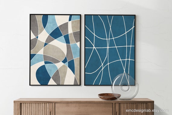 Blue and cream wall art deals