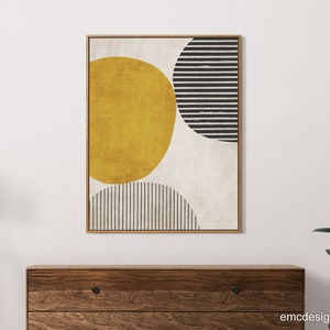 Senapsgula cirkelsvarta djärva linjer konstverk modern konsttryck rik textur vardagsrumsväggkonst, djärva minimalistiska konsttryck bild 5