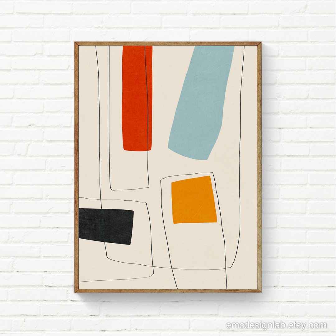 Minimalist Bold Colors Artwork / Black Lines Red Yellow Light Blue ...