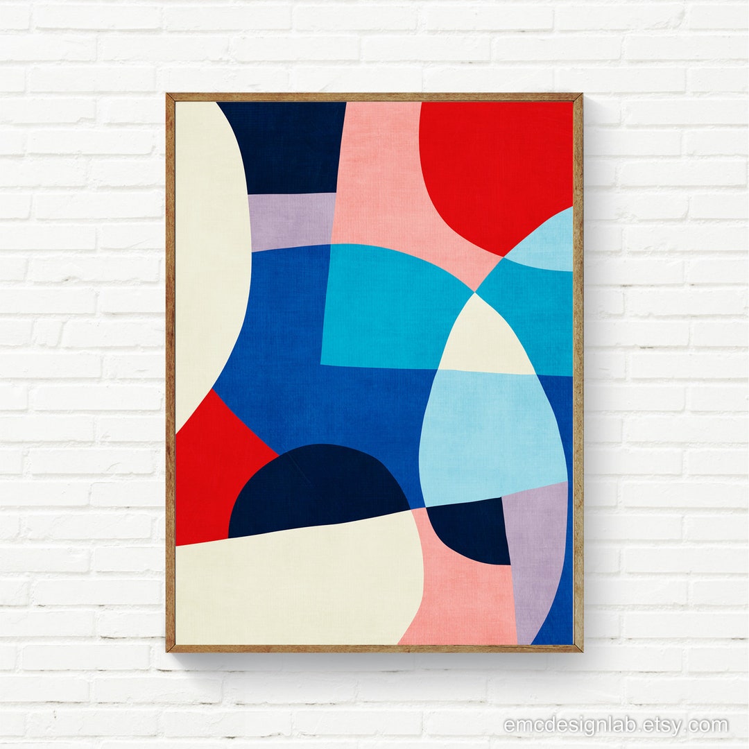 Red White Blue Pink Abstract Wall Art / Unique Original Modern Artwork
