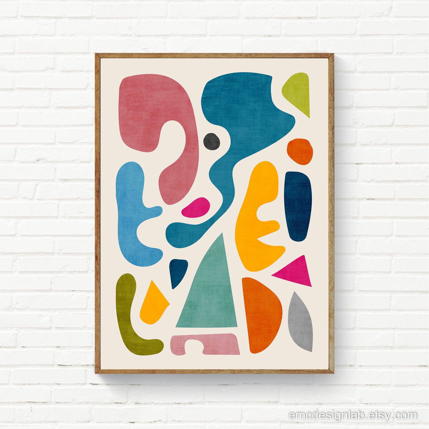 Fun Colorful Abstract Wall Art Print Vivid Bright Organic Shapes