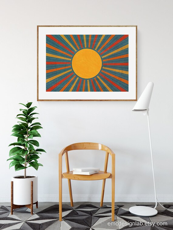 Minimalist Sunburst Print Vintage Colors Sunburst Canvas Wall Art