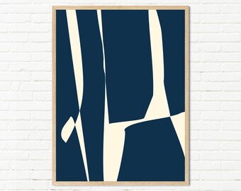 Abstract Navy and Cream Modern Wall Art Decor, Minimalist Shapes, Contemporary Art Print, Original Abstract Modern Art