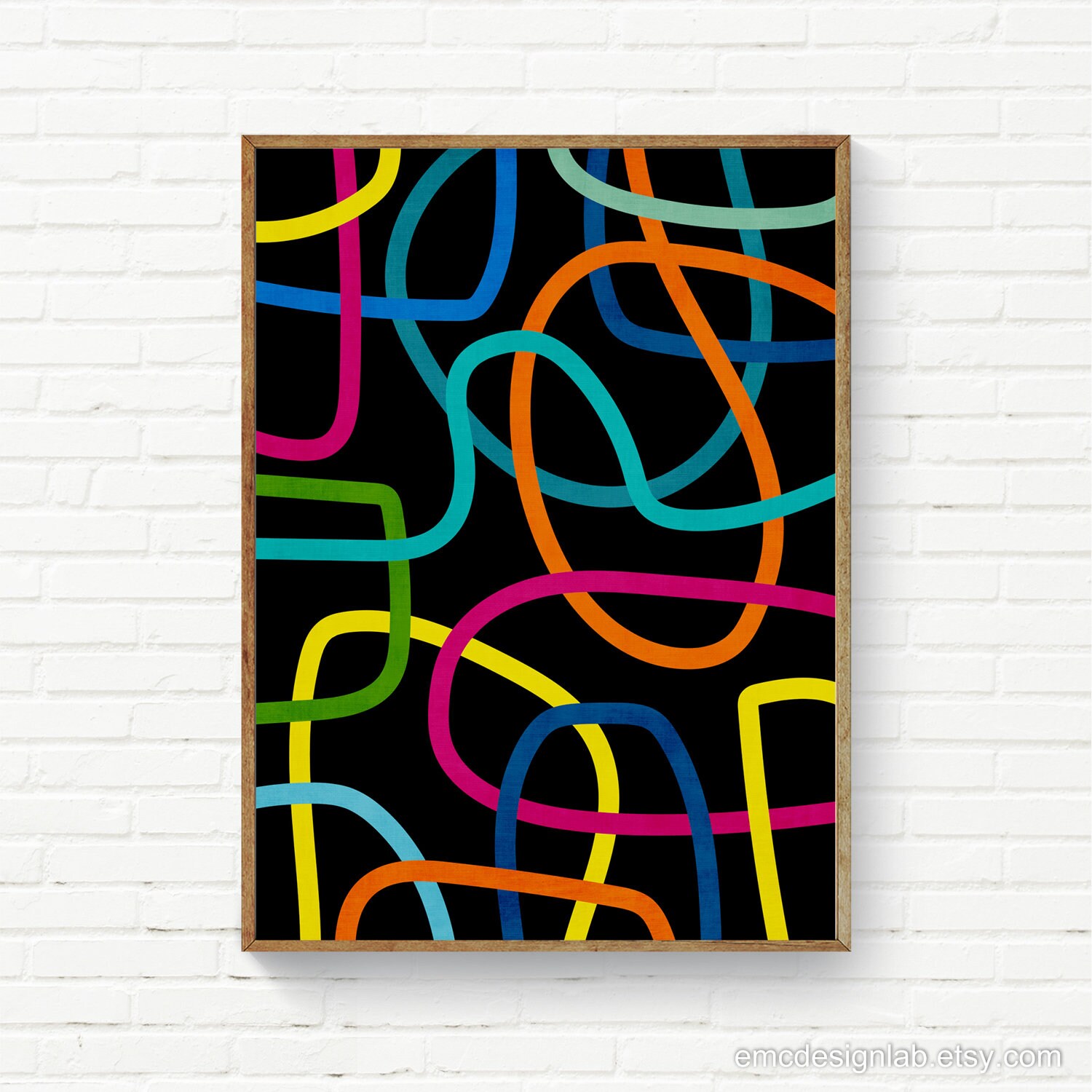 Black & Colorful Lines Giclee Art Print Also as Canvas Bright