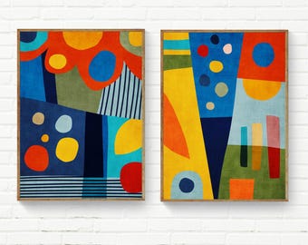 Exklusive Bunte Kunstwerke 2er-Set Moderne Bunte Leinwand Wandkunst