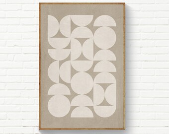 Beige Wall Art Decor, Beige Prints, MidCentury Beige Print, Minimalist Moon Half Moon Wall Art, Bedroom Affiche, Living Room Posters