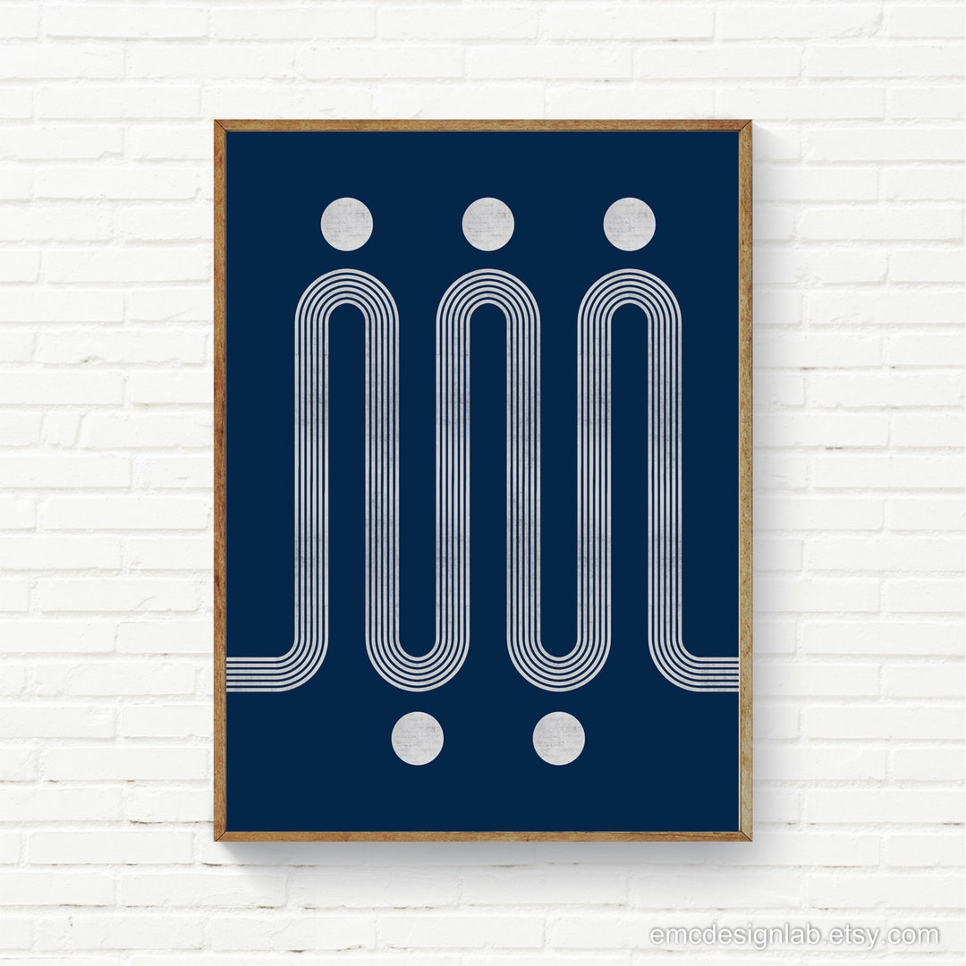 Navy & Gray Wall Art, Minimalist Wall Art, Abstract Lines Wall Art