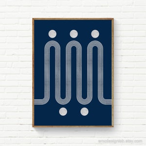 Navy & Gray Wall Art, Minimalist Wall Art, Abstract Lines Wall Art, Minimalist Navy Print Decor, Large Size Wall Art