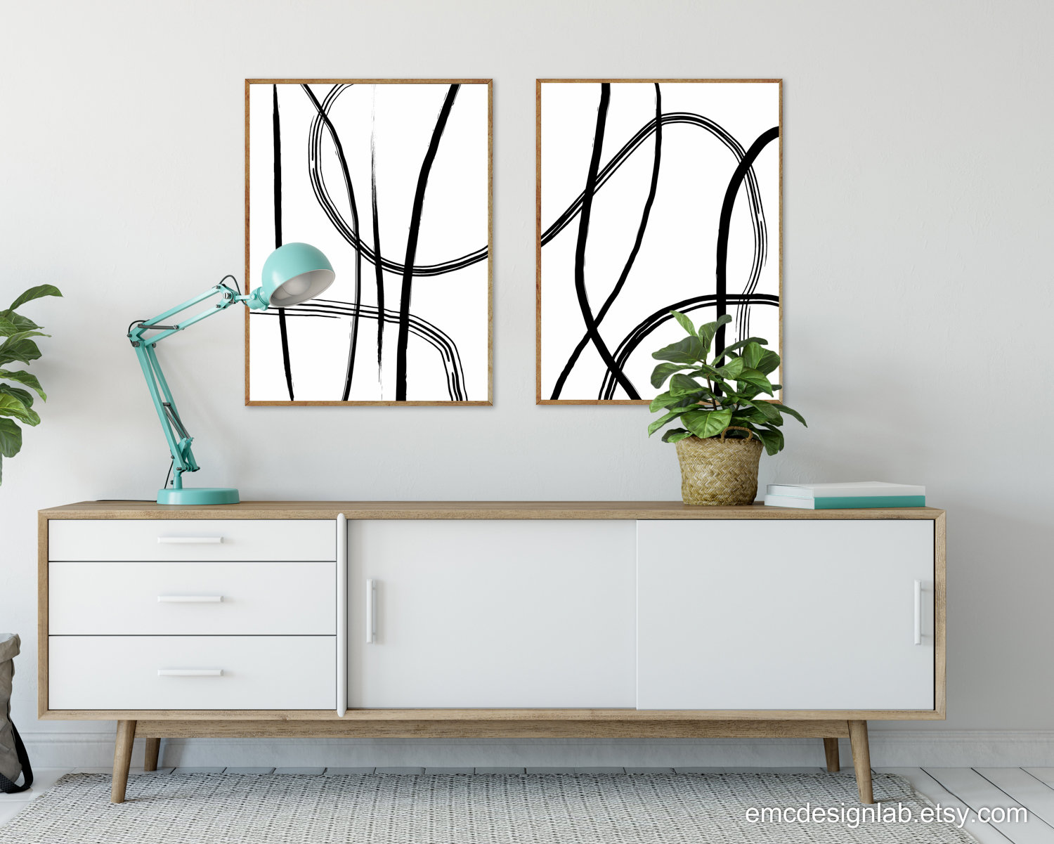 Black & White Line Art Print Set / Original Minimalist Wall Art Set of ...
