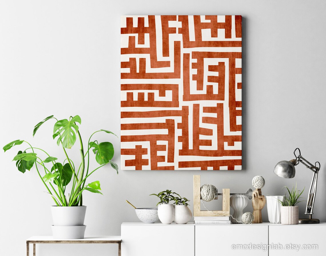 View of Burnt Orange Geometric Modern Wall Art / Original Unique Bold - Etsy