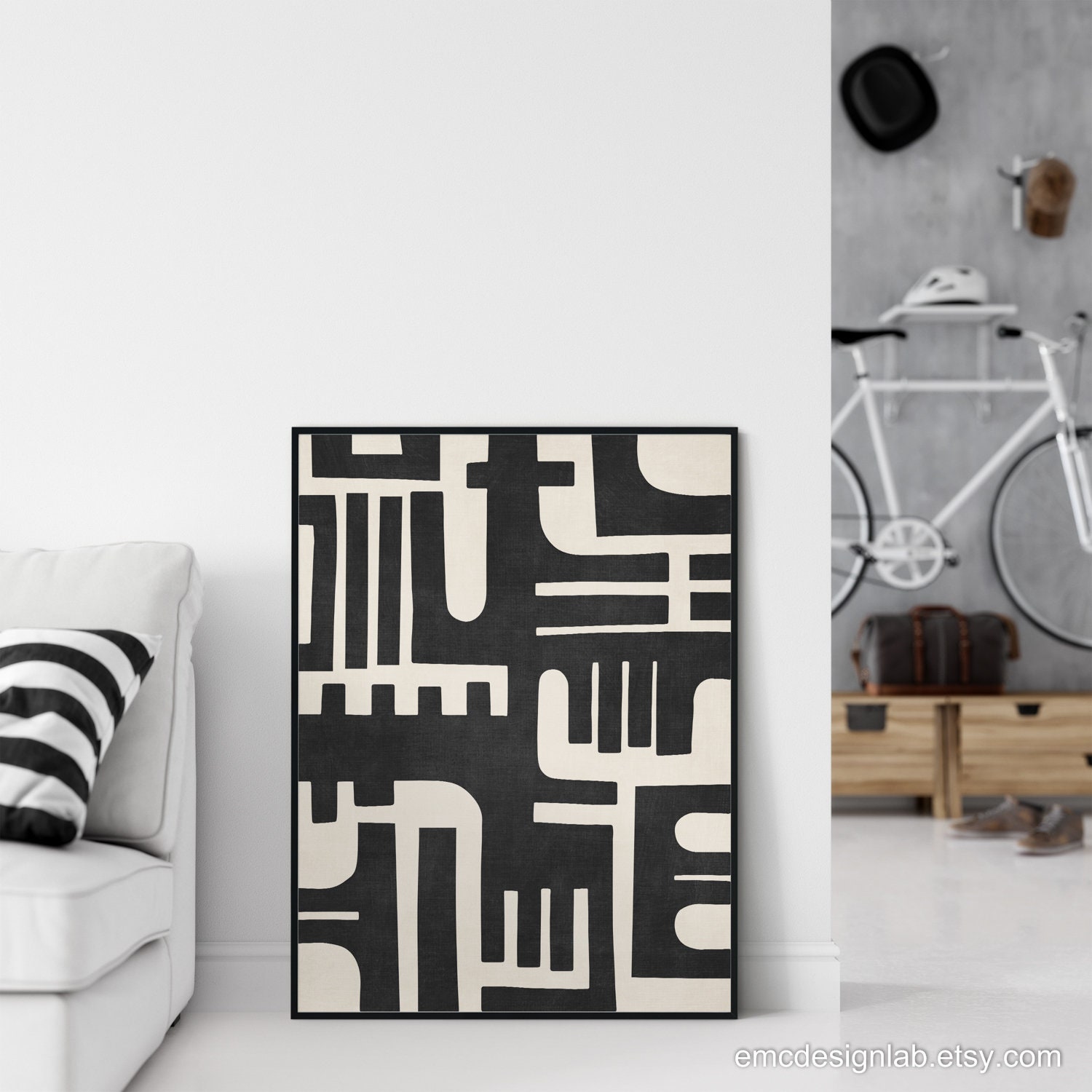 Black & White Abstract Geometric Artwork Off-white Light Cream Black ...